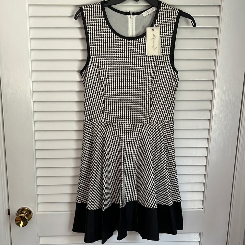 NWT Sugar Lips Tweed Houndstooth Vegan Leather Skater Dress